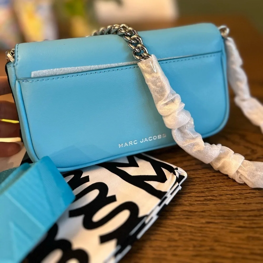NWT! New Marc Jacobs J Marc Mini Shoulder Bag -Smooth Leather Pool Blue